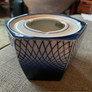 Elegant Blue and White Ceramic ashtray. Marked on bottom (Asian)